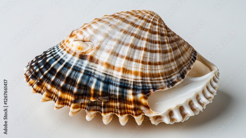Poster detailed closeup of a marine shell with striking patterns isolated on white background ideal for tex