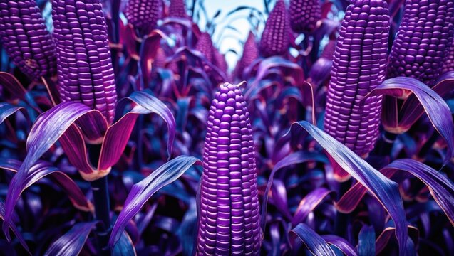 Vibrant purple corn showcasing anthocyanin-rich kernels known for antioxidant properties in an agricultural setting.