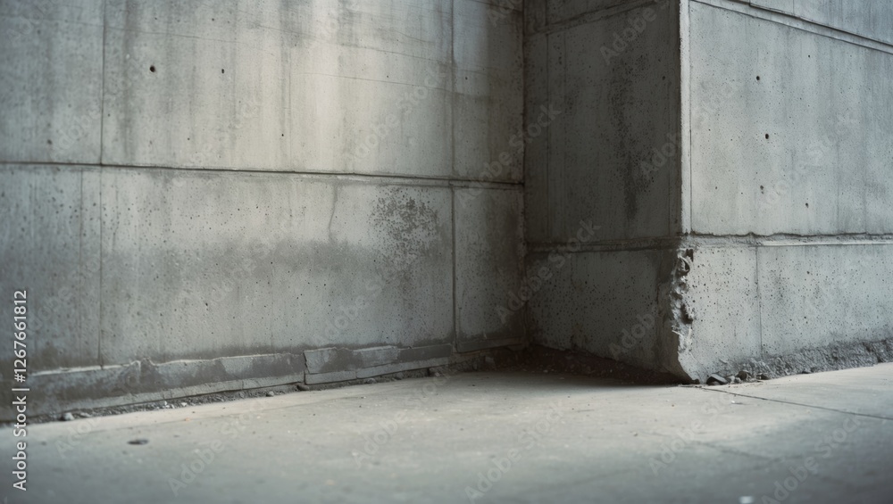 Poster industrial concrete wall corner with texture and shadows in urban setting ideal for backgrounds and 