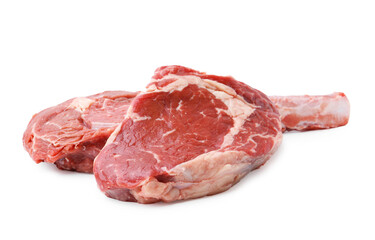 Pieces of raw beef meat isolated on white