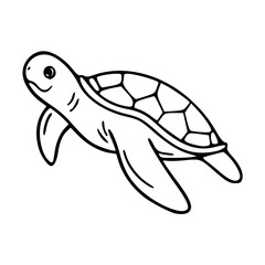 Naklejka premium a black and white drawing of a cute turtle cartoon character