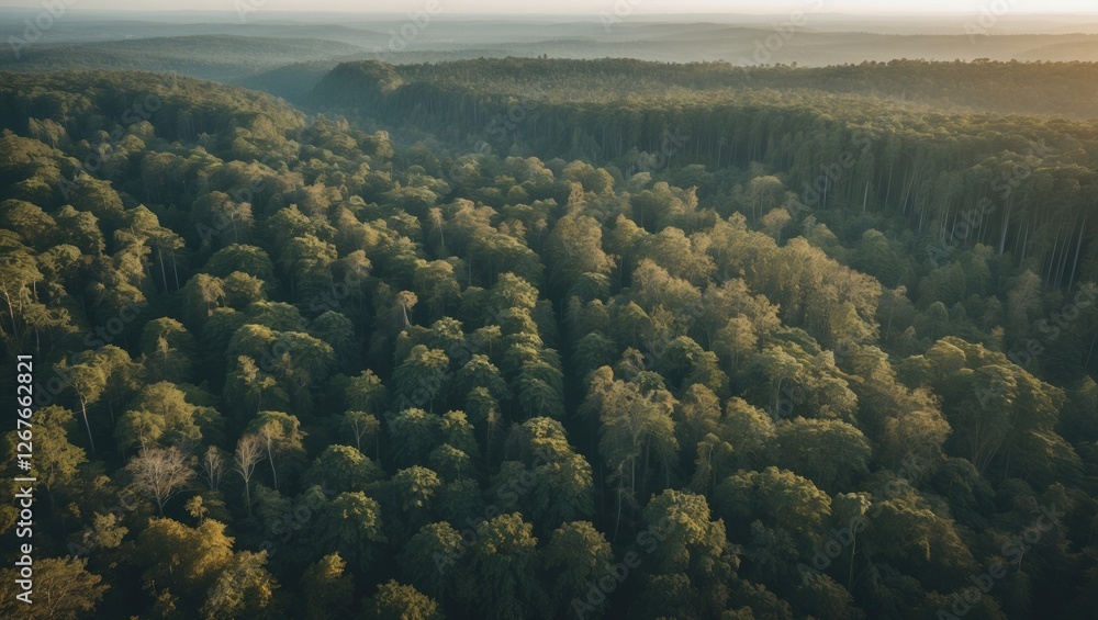 Poster Aerial view of lush forest landscape showcasing deforestation effects with vast open space for additional text or messaging.