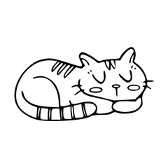 a black and white drawing of a cute cartoon cat character