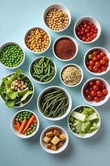 Colorful Healthy Food Bowls, Assorted Diet Food Flat Lay