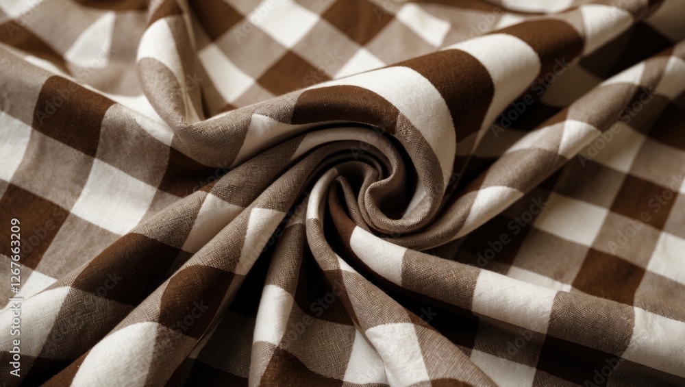 Poster brown and white checkered fabric closeup ideal for backgrounds showcasing texture and pattern in tex