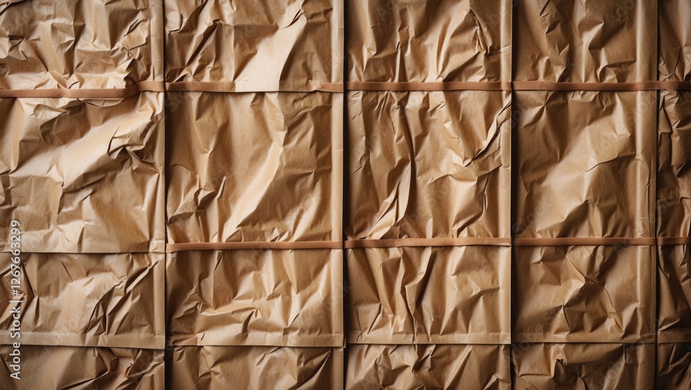 Poster wrinkled brown packaging paper texture for background with horizontal and vertical lines and space f