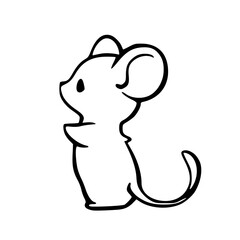 a black and white drawing of a cartoon cute mouse character