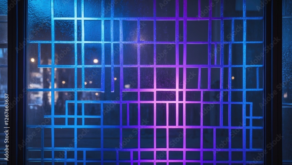 Aufkleber abstract geometric background with blue and purple light on textured glass window creating a colorfu