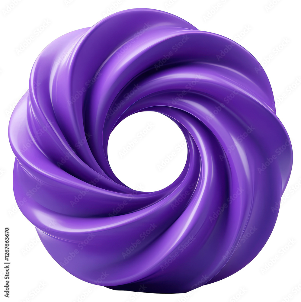 Poster 3d render of a glossy purple abstract swirl shape on transparent background