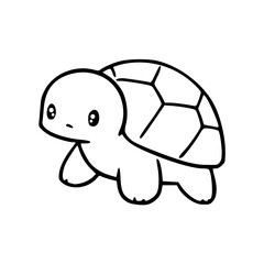 a black and white drawing of a cute turtle cartoon character