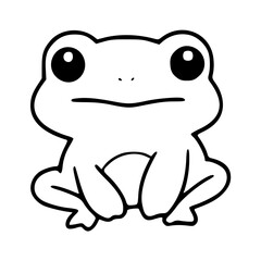 a black and white drawing of a cute cartoon frog character