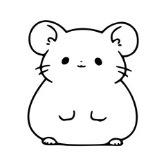 a black and white drawing of a cartoon cute hamster character