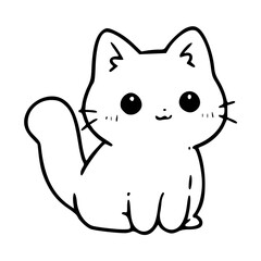 a black and white drawing of a cute cartoon cat character