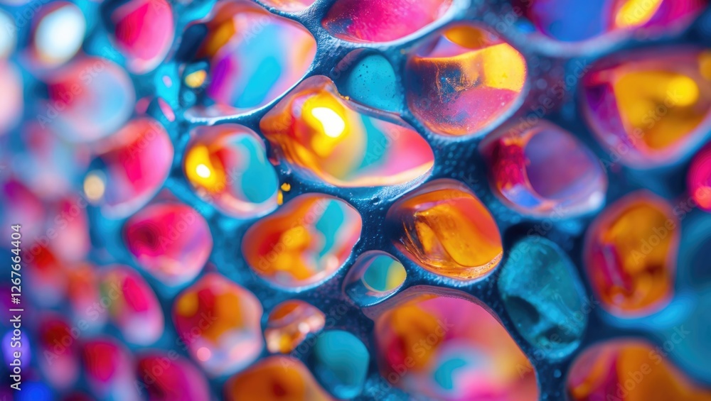 Poster vibrant abstract texture showcasing colorful reflections through textured polycarbonate material in 