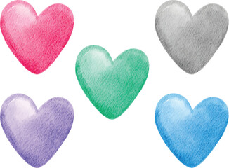 set of colorful watercolor hand drawn shape hearts illustration isolated on white background. perfect for baby and kid decoration, card, fabric, and print