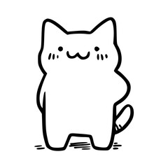 a black and white drawing of a cute cartoon cat character