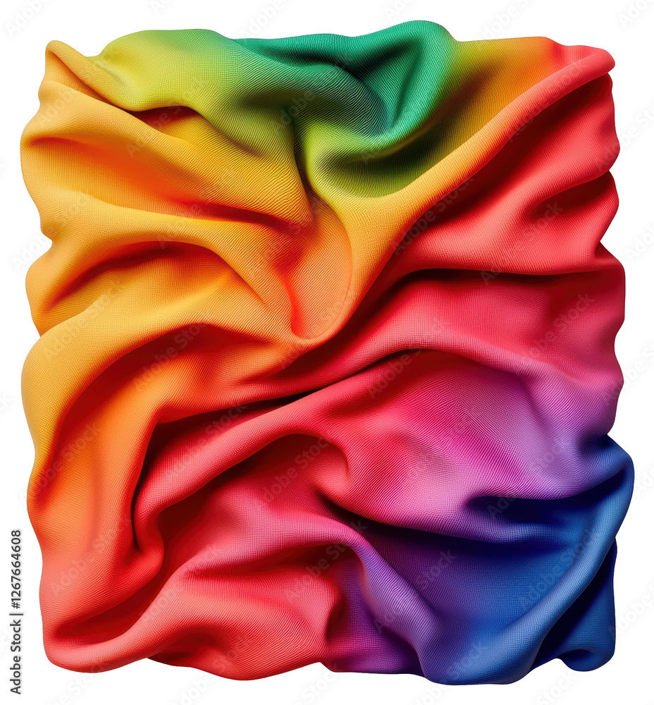 Poster abstract rainbow fabric swirl with vibrant color gradient on transparent background