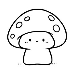 a black and white drawing of a cute mushroom cartoon character