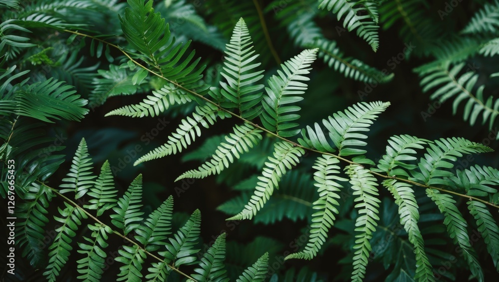 Poster closeup of lush green fern leaves illuminated by soft backlighting showcasing intricate leaf pattern