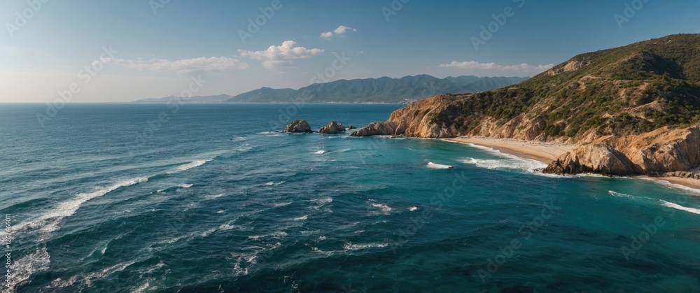 Poster panoramic coastal landscape with turquoise waters and beautiful cliffs ideal for tranquil background