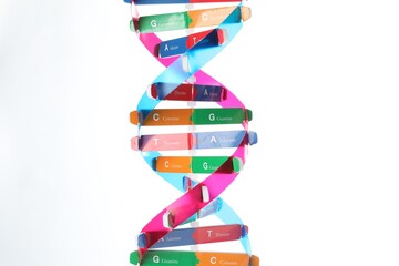 Colorful DNA structure model on white background
