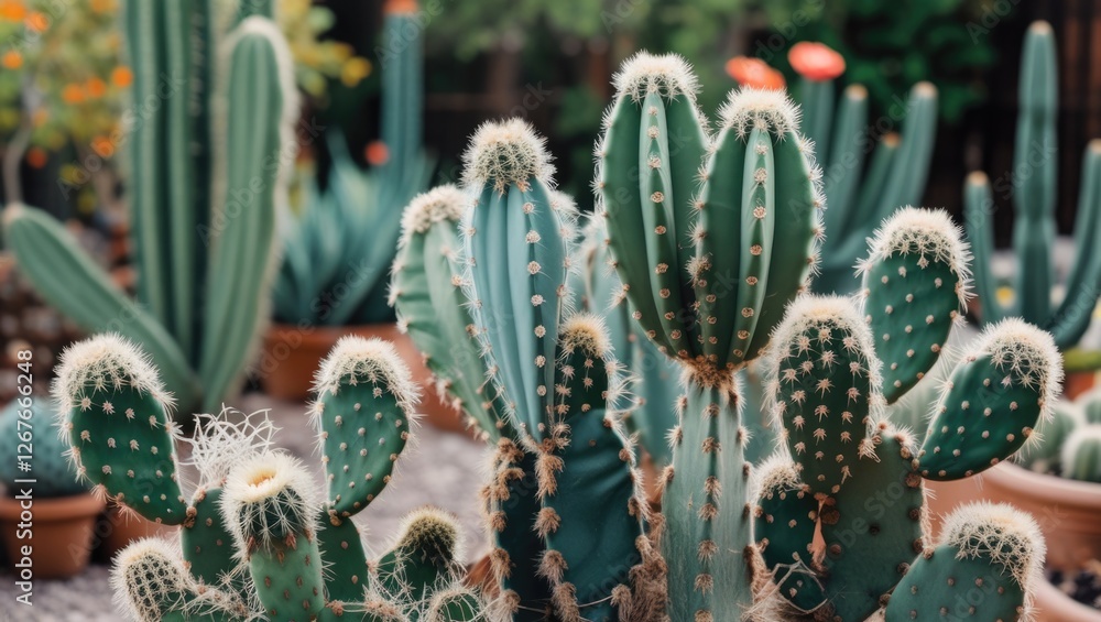Aufkleber lush garden featuring a diverse array of vibrant cacti showcasing unique shapes and textures in a se