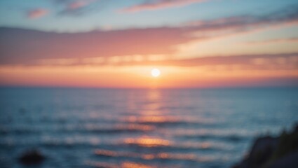 Obraz premium Serene Blurred Sunset Over Ocean Waves with Soft Colors and Copy Space for Text Use
