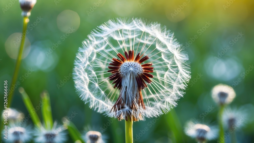 Poster dandelion seed head with blurred green background creating a soft natural atmosphere in springtime g