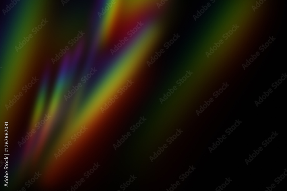 Poster Abstract rainbow light leak on dark background. 3D Rendering