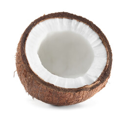 Half of cracked coconut isolated on white