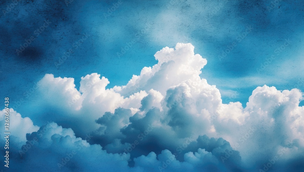 Poster blue sky with soft white clouds textured background for abstract art and design use