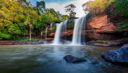 Obraz premium beautiful waterfall in rainforest landscape of tat ton waterfall chaiyaphum thailand