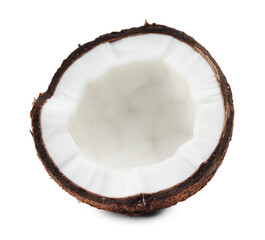 Half of cracked coconut isolated on white