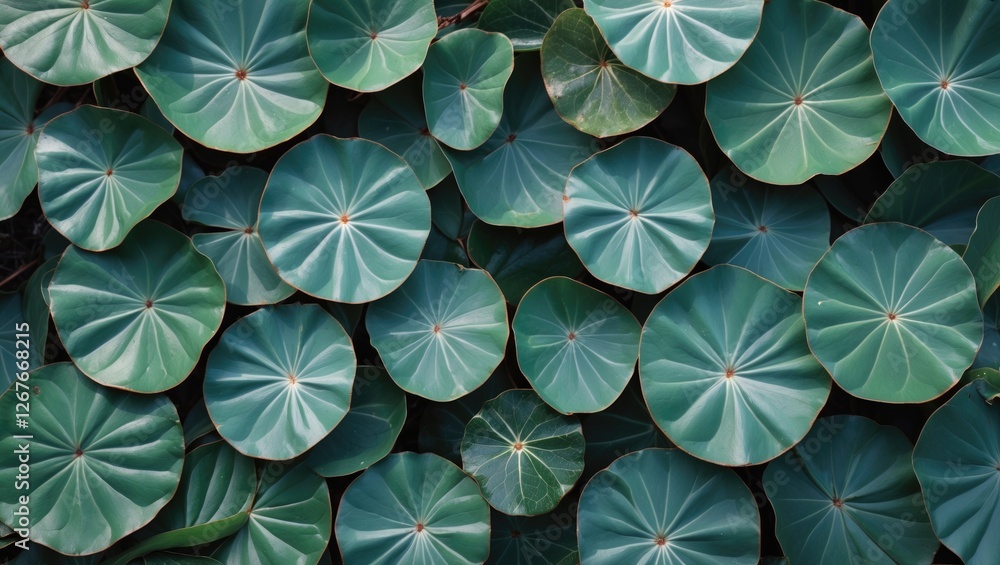 Aufkleber closeup of lush round green leaves creating a vibrant textured background ideal for nature and botan