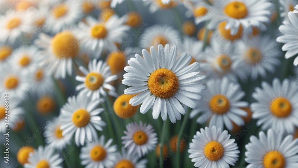 Poster vibrant close up of daisy flowers in bloom against a soft focus background creating a cheerful sprin