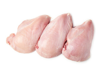 Three raw turkey breasts isolated on white, top view