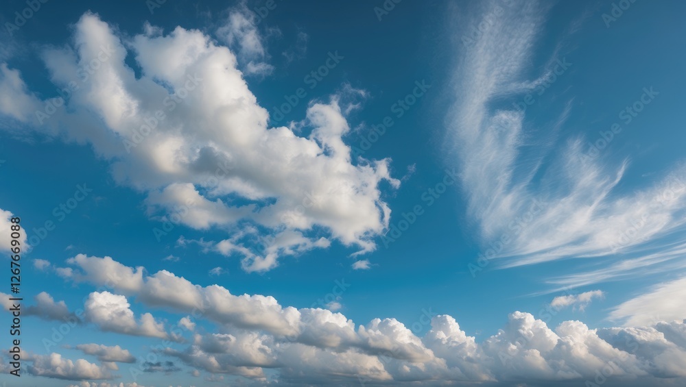 Poster vibrant blue sky with whimsical clouds and ample space for custom text overlay