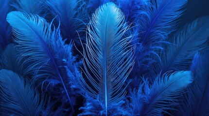 Vibrant blue feather abstract background conveying elegance and serenity with intricate textures and shades of blue. Perfect for design use.