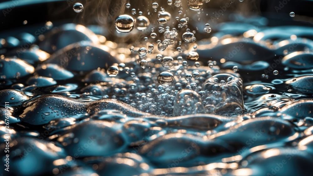 Poster bubbles rising in boiling water creating a mesmerizing natural display with shimmering reflections a