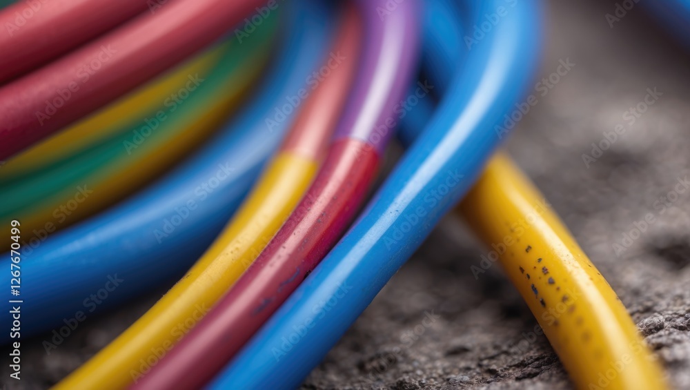 Poster rainbow colored cables and wires macro close-up for vibrant texture background in abstract design sh