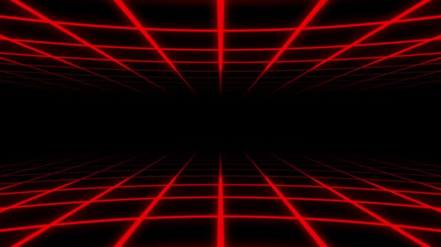 4K Red Sci-Fi Glow Fishnet Background. 80s Retro Pixel Art Animation with 8-Bit Vector Aesthetic and VJ Loop