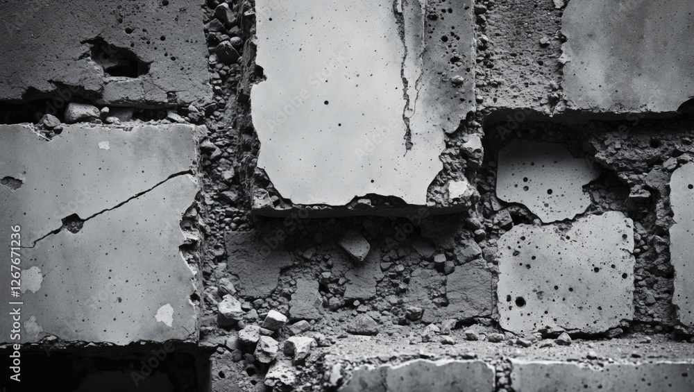 Aufkleber abstract black and white texture of an aged concrete wall featuring tile marks and weathered fragmen
