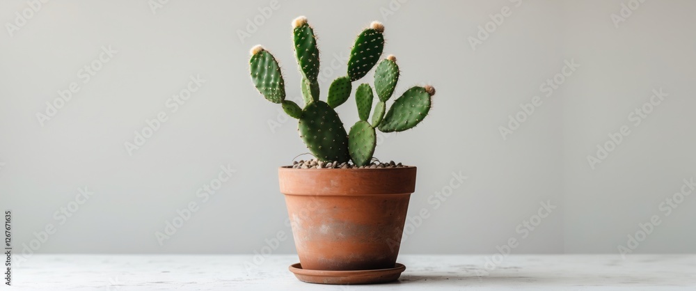 Poster cactus plant in terracotta pot isolated on white background with empty space for text and design ele