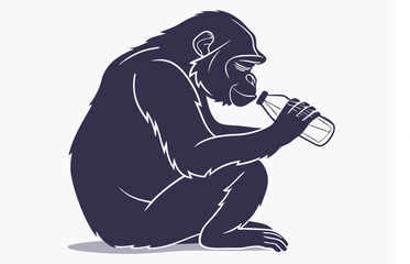 Gorilla holding bottle