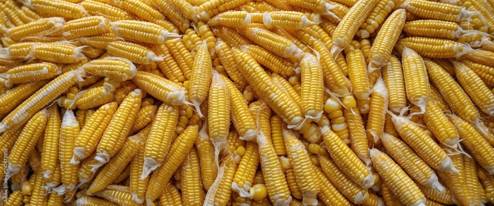 Poster vibrant yellow corn grains background with abundant kernels and space for text or design elements
