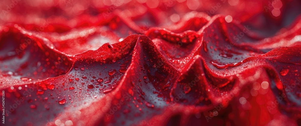 Poster vibrant close-up of textured red fabric with water droplets creating an elegant and abstract backgro