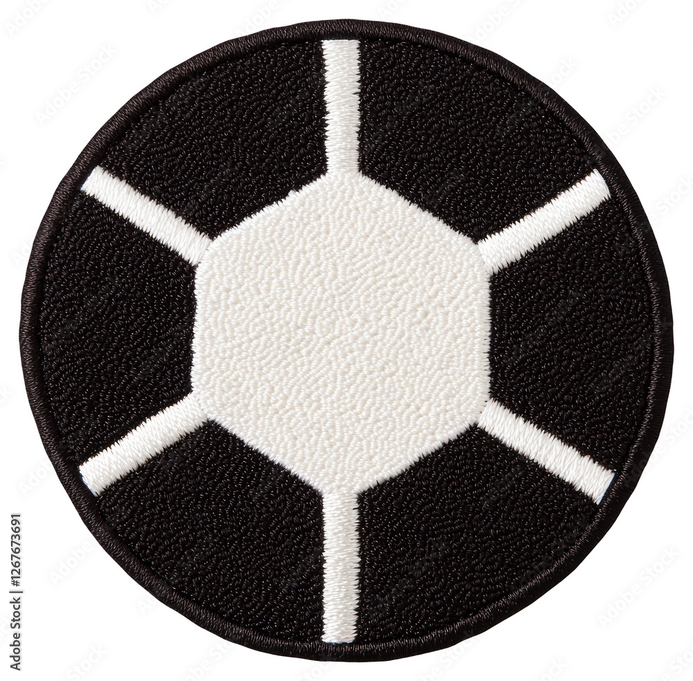 Poster circular geometric design with white hexagon and lines on black isolated on transparent