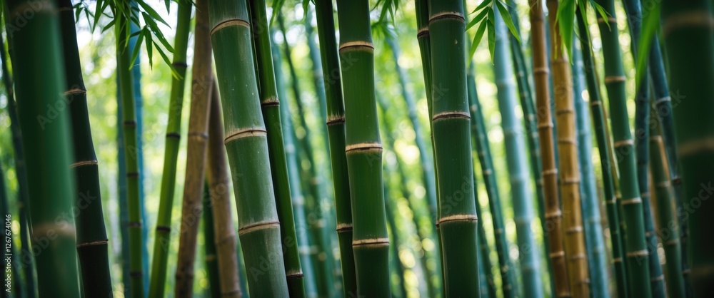 Poster close up of lush bamboo forest with selective focus and space for text or graphics in a natural sett