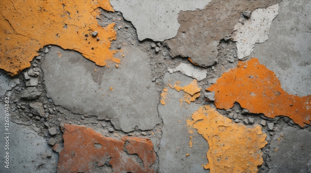 Poster abstract cement floor texture with vibrant orange and gray patterns showcasing weathered and chipped