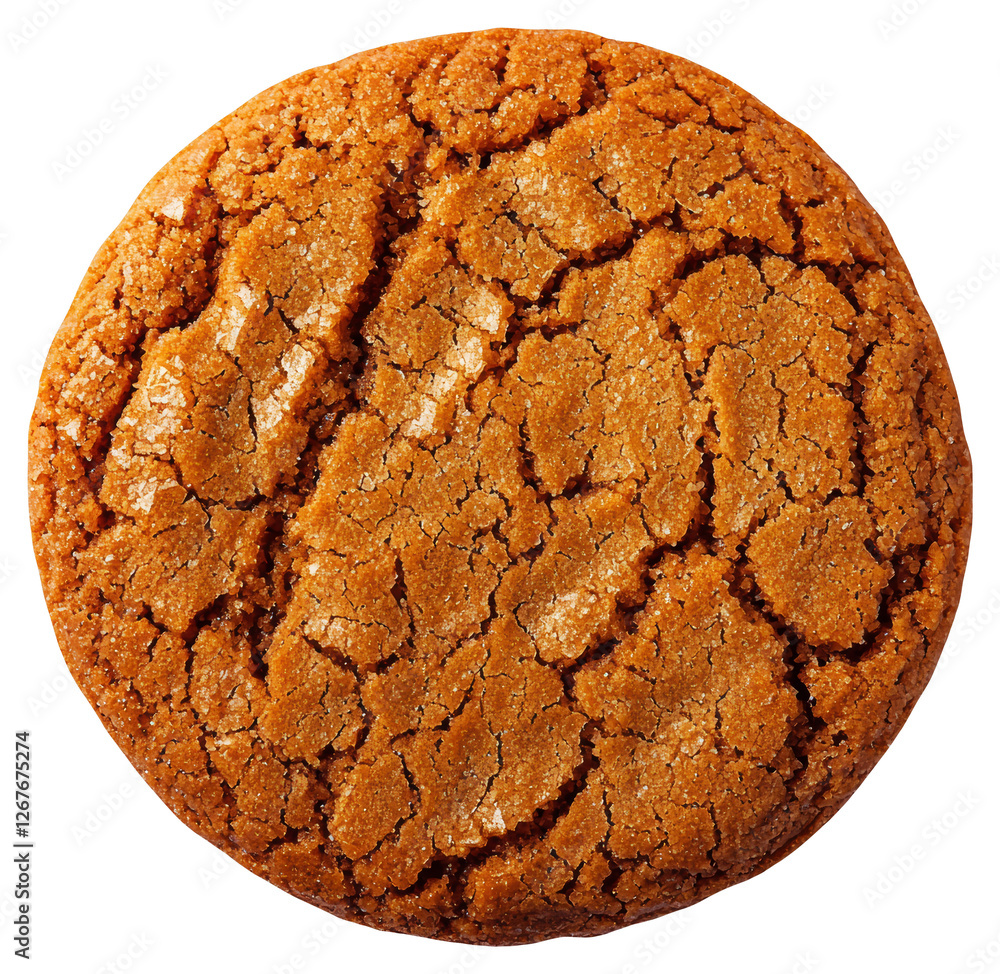 Poster close up of a single gingerbread cookie with brown sugar texture on transparent background